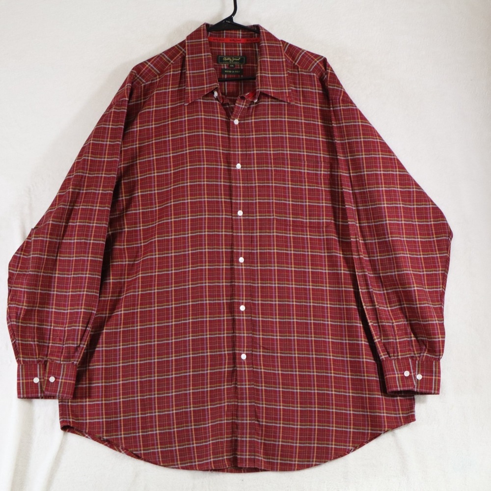 Bobby Jones Collection Men's XXL Red Plaid Button Up Shirt Woven In Italy